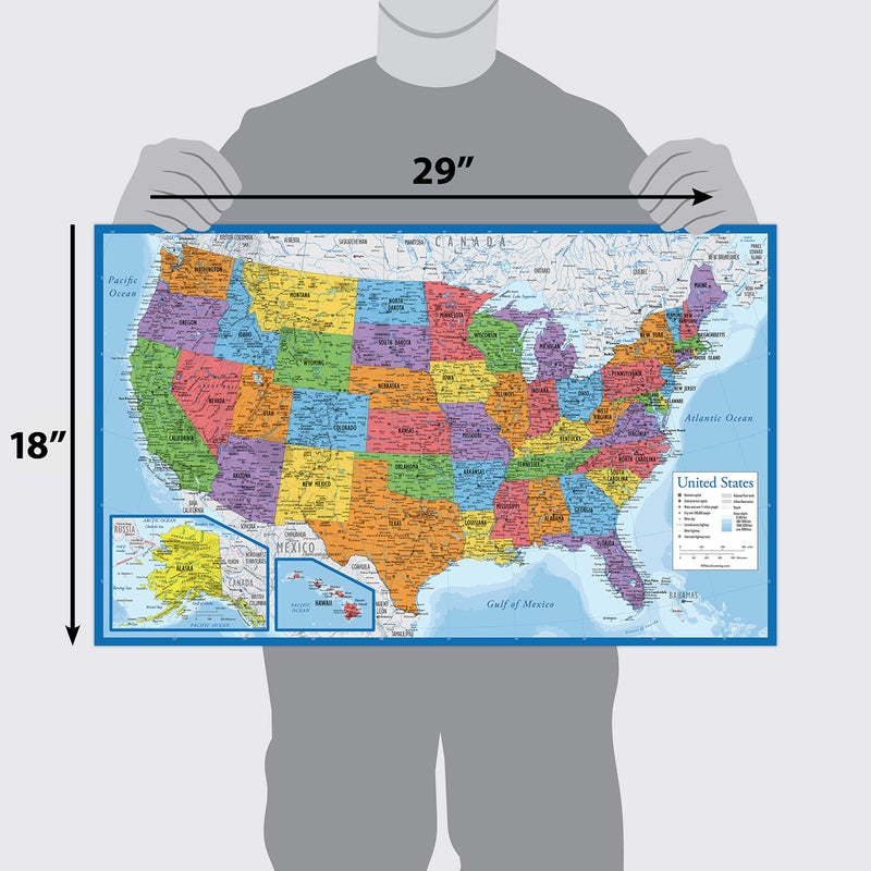 Palace Learning Laminated USA Map - 18" x 29" - Wall Chart Map of The United States of America - Made in The USA - Updated (Laminated, 18" x 29") - Image 2