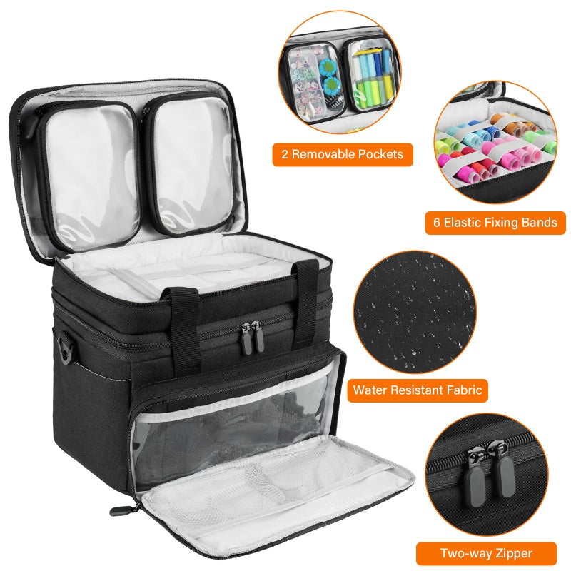 MRINCA Sewing Accessories Organizer Case with Shoulder Strap,Double Layer Sewing Storage Bag with 2 Detachable Pouches for Sewing Accessories and Supplies,Large Travel Sewing Box for Sewing kit Tools,Black - Image 3