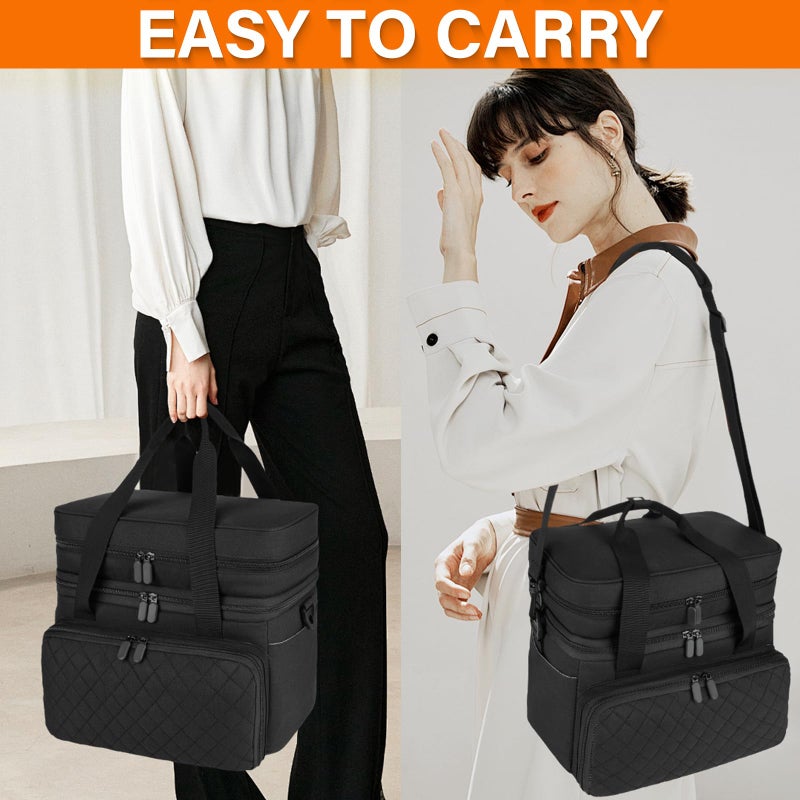 MRINCA Sewing Accessories Organizer Case with Shoulder Strap,Double Layer Sewing Storage Bag with 2 Detachable Pouches for Sewing Accessories and Supplies,Large Travel Sewing Box for Sewing kit Tools,Black - Image 5