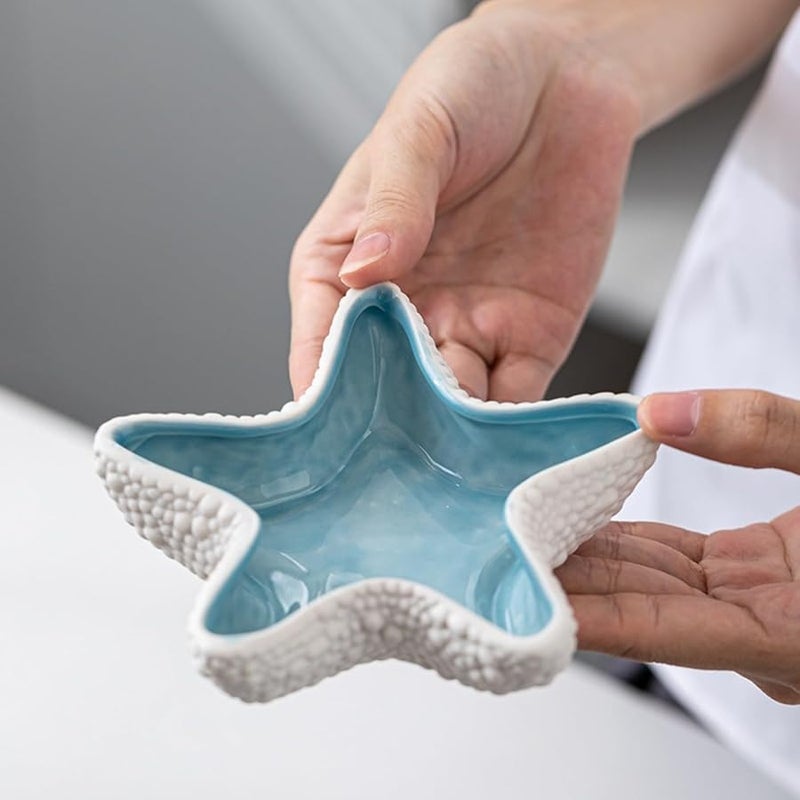 Blue Starfish Ashtray Creative Anti Fly Ash Ceramic Ornament Nordic INS Style Living Room Storage Jar - Image 3