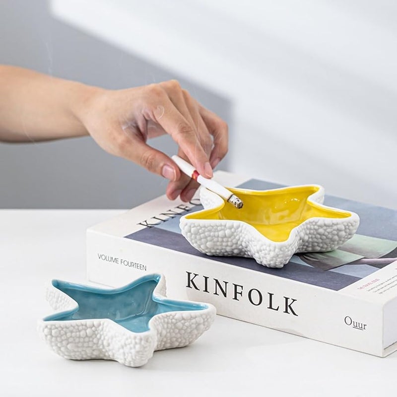 Blue Starfish Ashtray Creative Anti Fly Ash Ceramic Ornament Nordic INS Style Living Room Storage Jar - Image 4