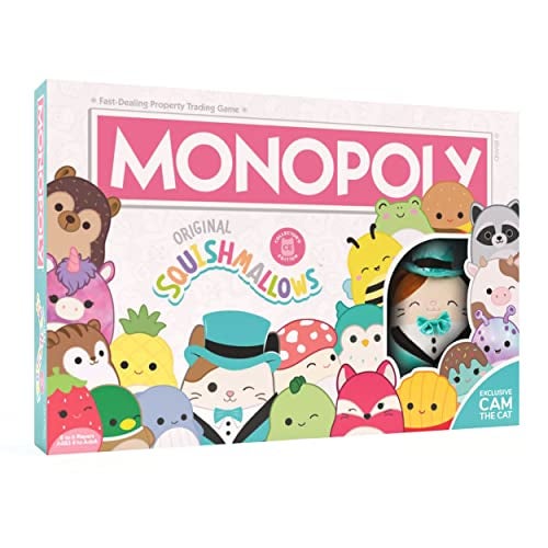 USAopoly Monopoly Squishmallows Collectors Edition Board Game Exclusive Cam the Cat Plush Included Buy Sell Trade Spaces Featuring Iconic Characters Officially Licensed Merch Collectible and Gift - Image 1