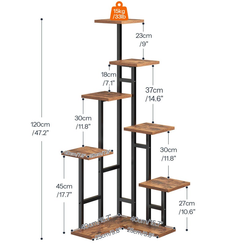 HOOBRO Corner Plant Stand Indoor, 7-Tier Plant Shelf for Multiple Indoor Plants, Corner Plant Rack Organizer, Square Flower Stand, for Living Room, Balcony, Patio, Rustic Brown and Black BF01HJ01 - Image 3