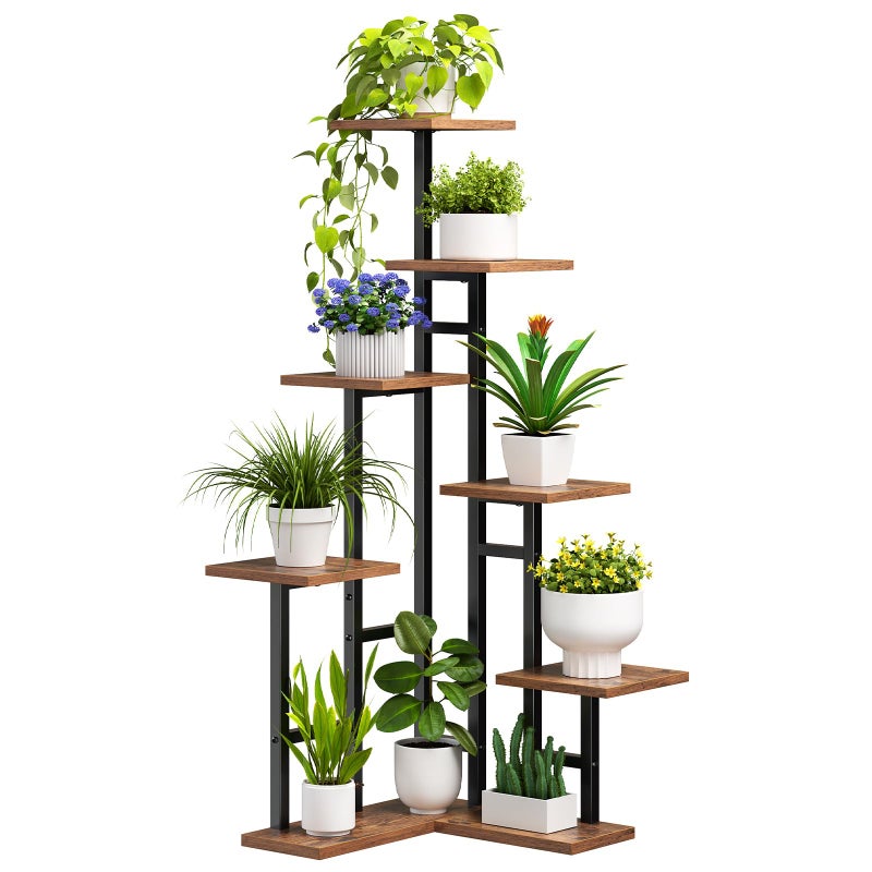 HOOBRO Corner Plant Stand Indoor, 7-Tier Plant Shelf for Multiple Indoor Plants, Corner Plant Rack Organizer, Square Flower Stand, for Living Room, Balcony, Patio, Rustic Brown and Black BF01HJ01 - Image 1