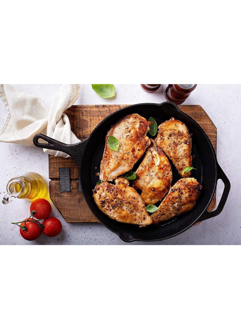 توريسيك مقلاة مطبخ من الحديد الزهر مقاس 12 بوصة، مقلاة طهاة من الحديد الزهر بمقابض، مقلاة مسبقة التتبيل، أواني طهي آمنة للشواء للاستخدام الداخلي والخارجي - Image 5