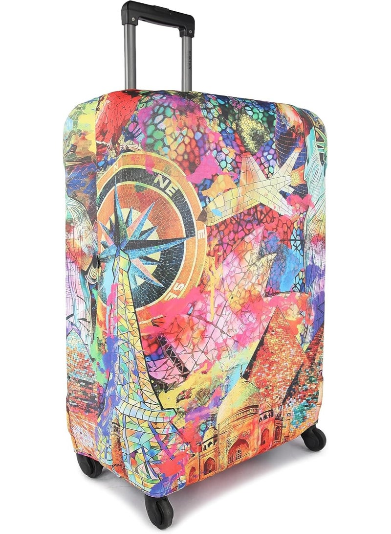 natOnat Travel Luggage Cover Protector - Suitcase Cover with Coloured Pattern- Stretchy, Washable Spandex & Polyester - Protects Against Dirt & Scratches - Travel Mosaic Design - Fits 58-63 CM Height ( Medium ) - Image 3