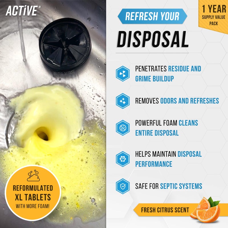 Active Garbage Disposal Cleaner Deodorizer Tablets - 24 Pack, New Powerful XL Foaming Tablet - Fresh Citrus Foam Sink Garburator Disposer Freshener, Natural Kitchen Drain Cleaning Care - 1 Year Supply - Image 2
