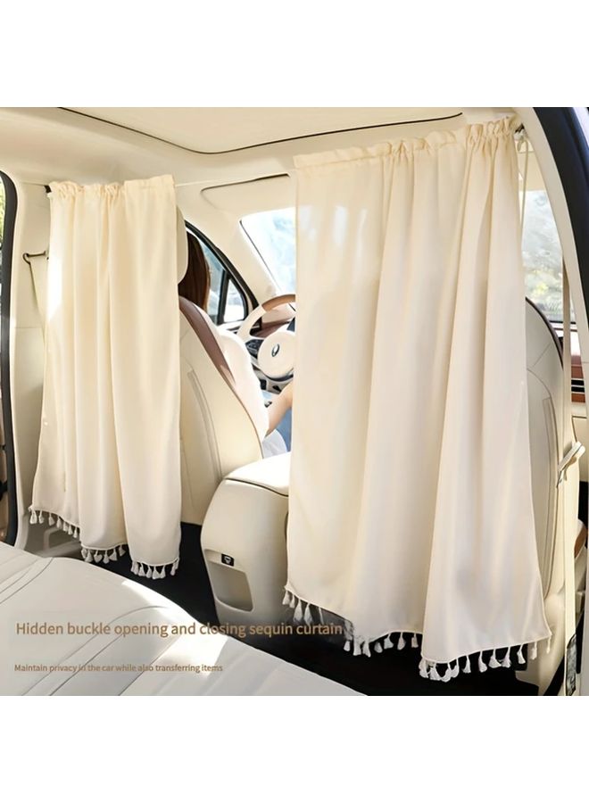 One Piece LINLENPA UV Protection Heat Resistant Car Privacy Curtain For Front And Rear Seat Polyester Mesh With Hidden Buckle Opening Retractable Strap No Lining Design Beige Vehicle Sun Shade Elegant Window Treatment - Image 1
