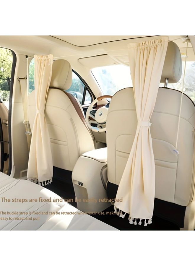 One Piece LINLENPA UV Protection Heat Resistant Car Privacy Curtain For Front And Rear Seat Polyester Mesh With Hidden Buckle Opening Retractable Strap No Lining Design Beige Vehicle Sun Shade Elegant Window Treatment - Image 3