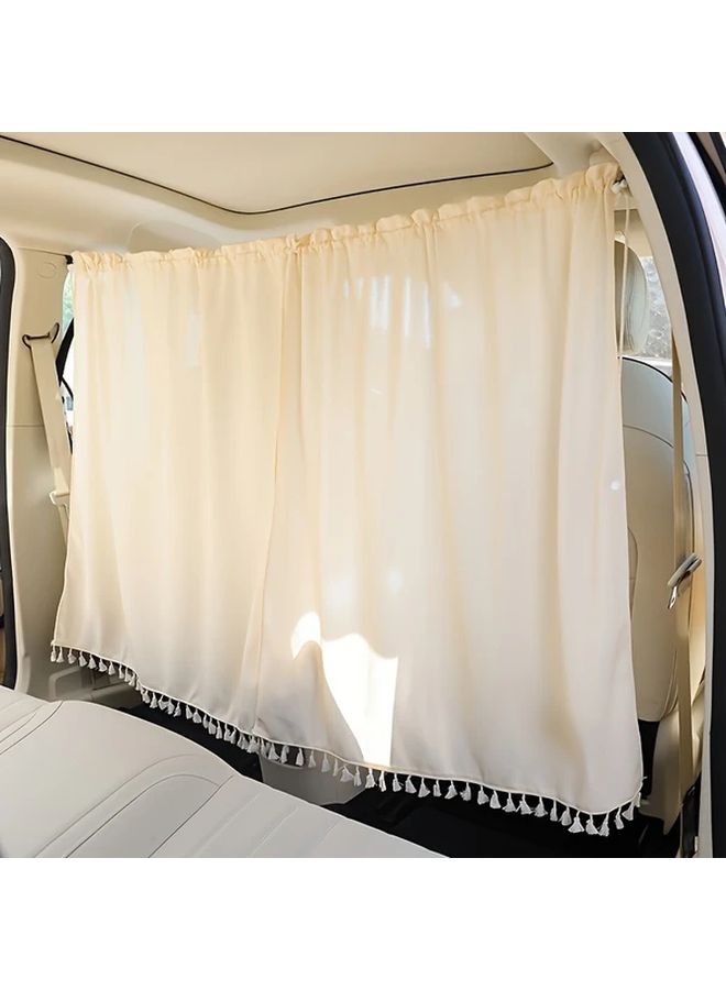 One Piece LINLENPA UV Protection Heat Resistant Car Privacy Curtain For Front And Rear Seat Polyester Mesh With Hidden Buckle Opening Retractable Strap No Lining Design Beige Vehicle Sun Shade Elegant Window Treatment - Image 5