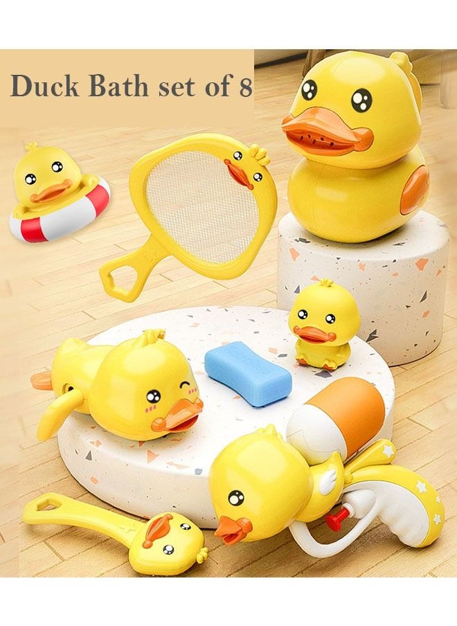 ZCM-HAPPY - children's Bath Duck Toy Set water 8-piece set clockwork duck swimming water spray gun shower toy - Image 1