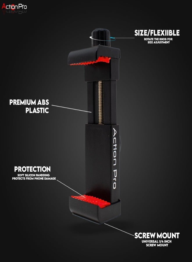 اكشن برو مجموعة حامل الهاتف Action Pro لكاميرات الحركة والحوامل الثلاثية، مشبك هاتف قابل للتعديل، متوافق مع أجهزة iPhone وSamsung وGoogle وVivo وOppo وRealme وجميع الهواتف الذكية. - Image 5