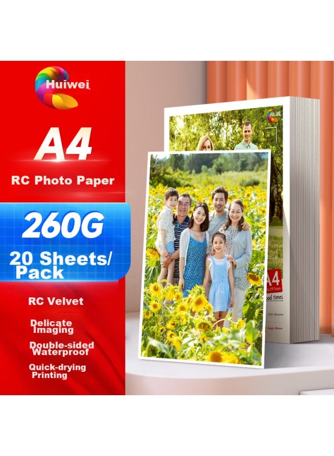 Huiwei A4 260g Fine Vellum Rc Photo Paper Professional Photo Paper For Photo Printers, Photo Printing Paper, Photo Paper For Photo Studios, 20 Sheets/box - Image 1