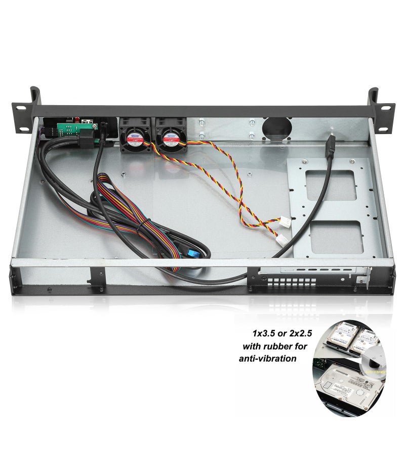 rackchoice هيكل Rackchoice 1U المدمج للخادم/سطح المكتب mini-ITX - عمق 9.84 بوصة، يدعم لوحة أم Mini-ITX، Type-C و USB3.0، أسود - Image 4