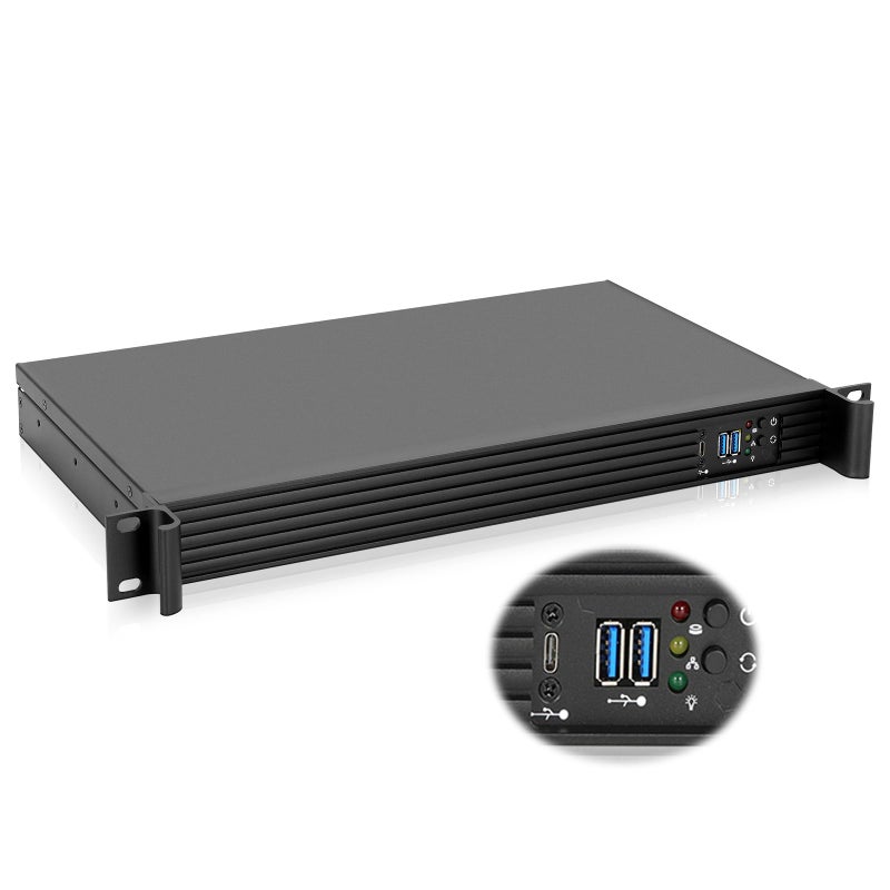 rackchoice هيكل Rackchoice 1U المدمج للخادم/سطح المكتب mini-ITX - عمق 9.84 بوصة، يدعم لوحة أم Mini-ITX، Type-C و USB3.0، أسود - Image 1
