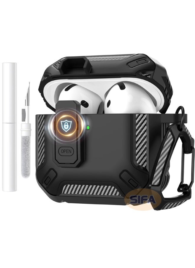 ماركة غير محددة - غطاء حافظة Airpods 4، حافظة Airpods 4th Generation مع قفل، غطاء حافظة Airpods 4 Generation مع طقم منظف، غطاء صلب مقاوم للصدمات مع سلسلة مفاتيح لـ Apple Airpods 4 2024 (أسود) - Image 1