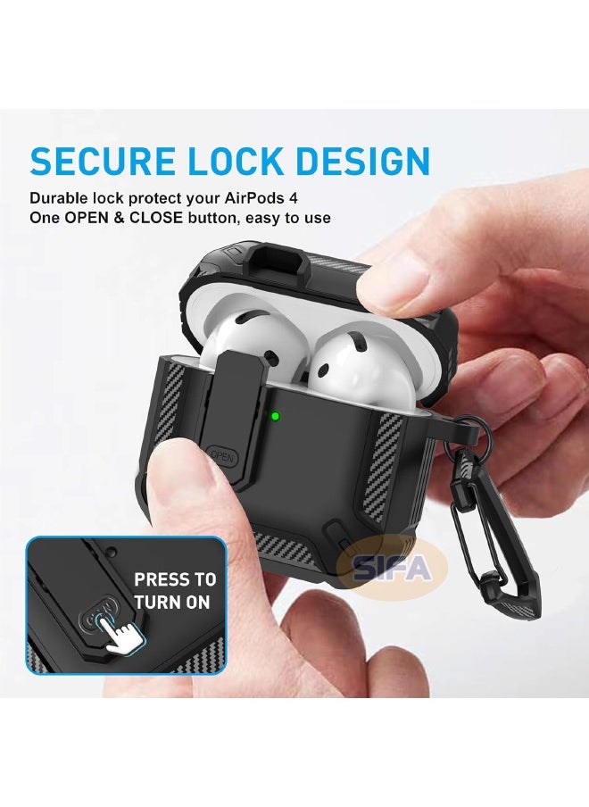ماركة غير محددة - غطاء حافظة Airpods 4، حافظة Airpods 4th Generation مع قفل، غطاء حافظة Airpods 4 Generation مع طقم منظف، غطاء صلب مقاوم للصدمات مع سلسلة مفاتيح لـ Apple Airpods 4 2024 (أسود) - Image 1