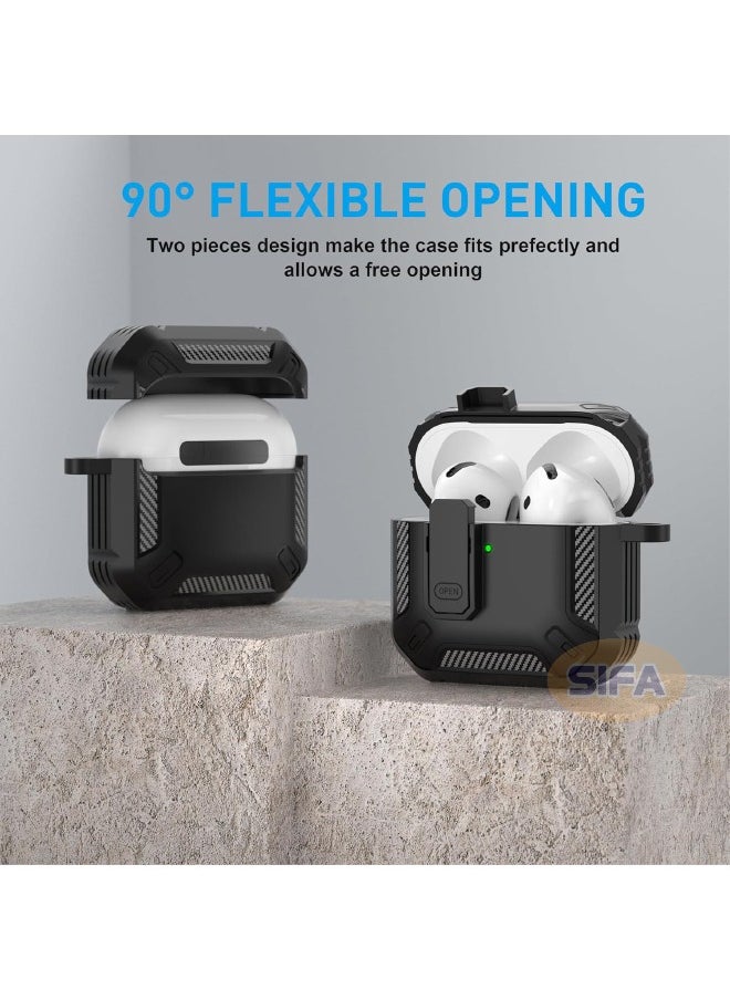 ماركة غير محددة - غطاء حافظة Airpods 4، حافظة Airpods 4th Generation مع قفل، غطاء حافظة Airpods 4 Generation مع طقم منظف، غطاء صلب مقاوم للصدمات مع سلسلة مفاتيح لـ Apple Airpods 4 2024 (أسود) - Image 1