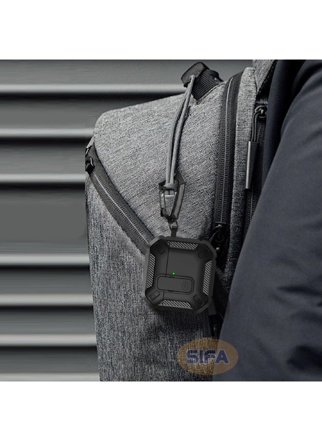 ماركة غير محددة - غطاء حافظة Airpods 4، حافظة Airpods 4th Generation مع قفل، غطاء حافظة Airpods 4 Generation مع طقم منظف، غطاء صلب مقاوم للصدمات مع سلسلة مفاتيح لـ Apple Airpods 4 2024 (أسود) - Image 1