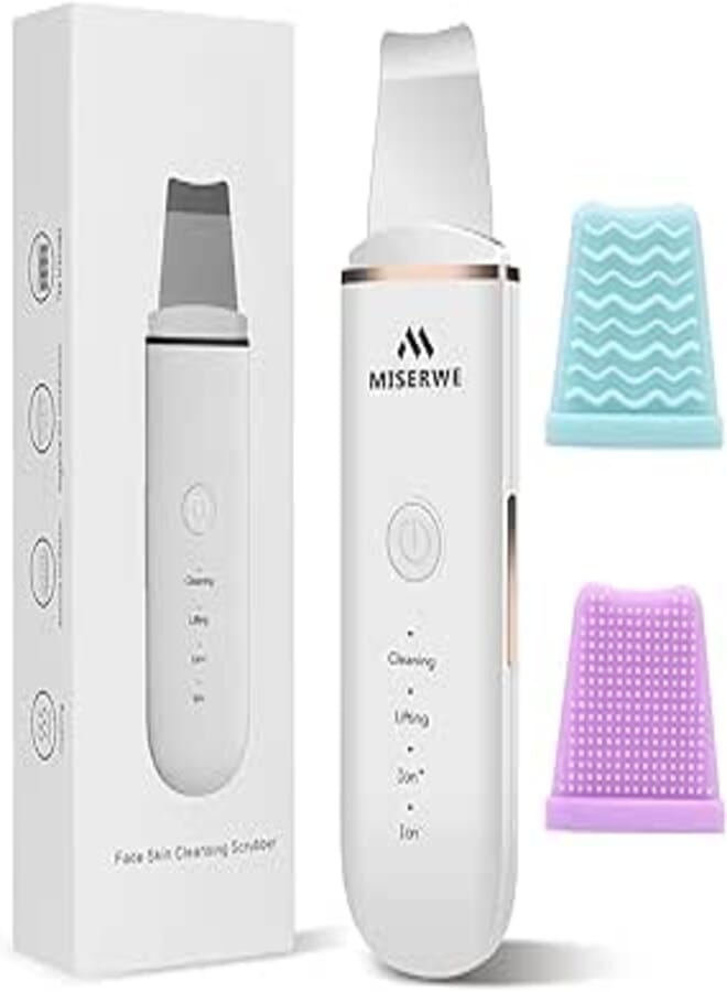 MISERWE Skin Scrubber Face Skin Spatula Facial Scrubber Spatula for Deep Cleansing Blackhead Remover Pore Cleaner with 4 Modes (White)