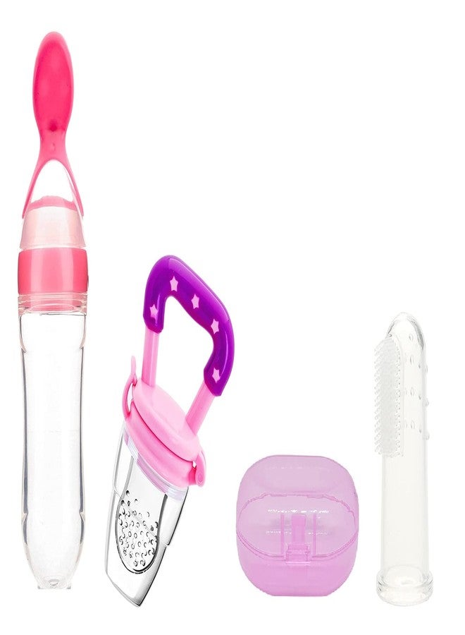 Lappu Baby Silicone Food FeederAnd Baby Fruit Nibbler Pacifier for Babies Fruit & Vegetables & Baby Silicone Finger Brush Combo Baby Feeding Set 4 Months + Babies (Multi9) - Image 1