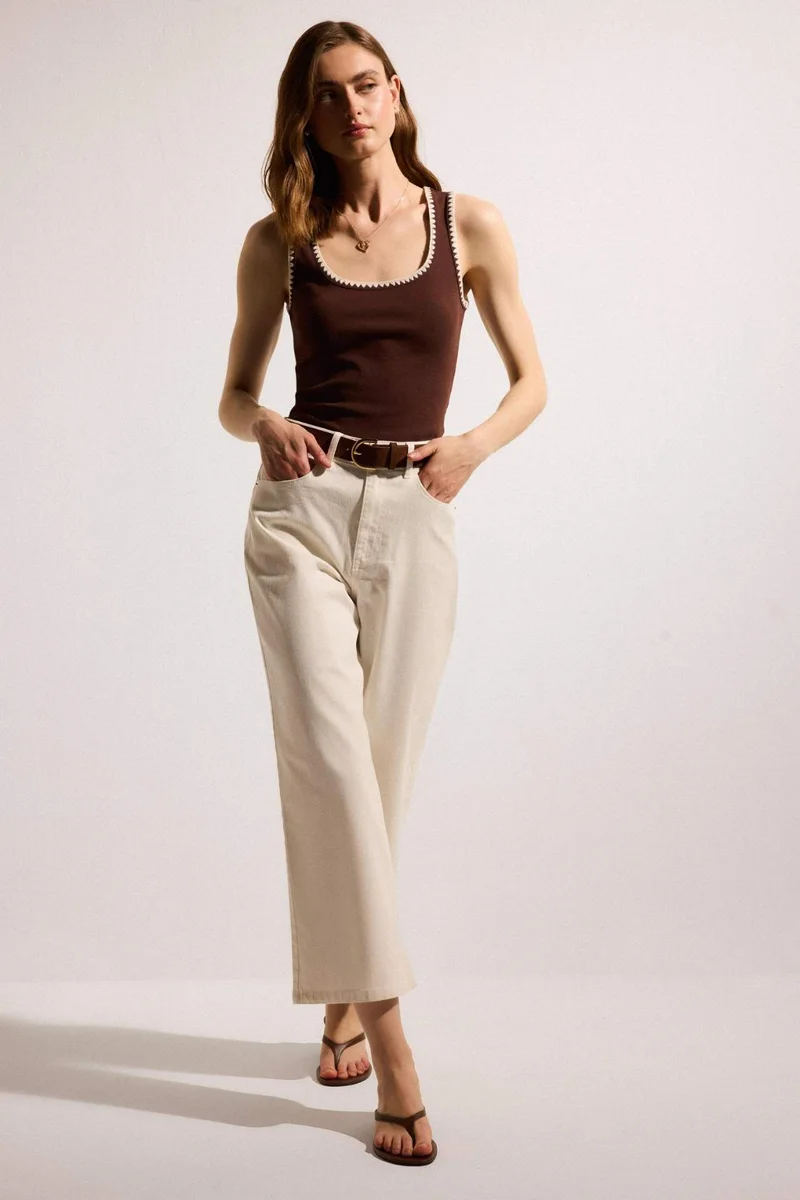 ديفاكتو Slim Fit Ribana Round Collar Tank Top
