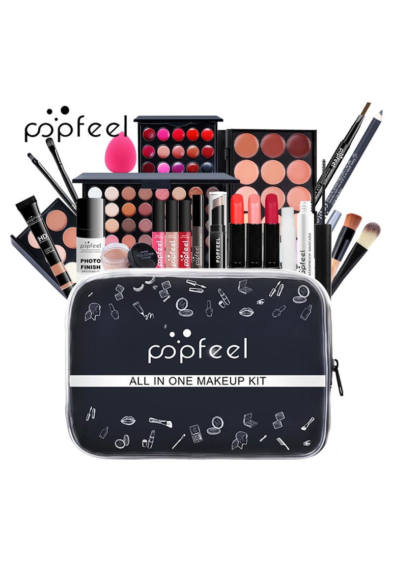 بوب فيل طقم مكياج احترافي مكون من 25 قطعة للنساء، طقم مكياج كامل، طقم مكياج مع حقيبة مكياج تتضمن لوحة ظلال العيون، مجموعة فرش مكياج، أحمر الشفاه، ملمع الشفاه، كريم الأساس المخفي - Image 1