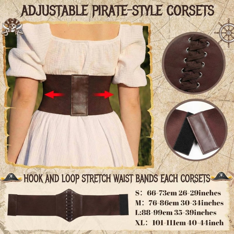 Maiteenly 4 Pcs Pirate Costume Accessories Set for Women Pirate Tricorn Hat Corset Belt Necklace Eyepatch Female Cosplay(Brown,XL) - Image 4