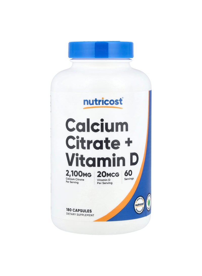 Nutricost Calcium Citrate + Vitamin D, 180 Capsules