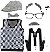 EFORLED Kids 100 Days of School Costume for Boys Halloween Old Man Costume Hat Glasses and Grandpa Vest Set for ChildLightGrey210 - Image 3