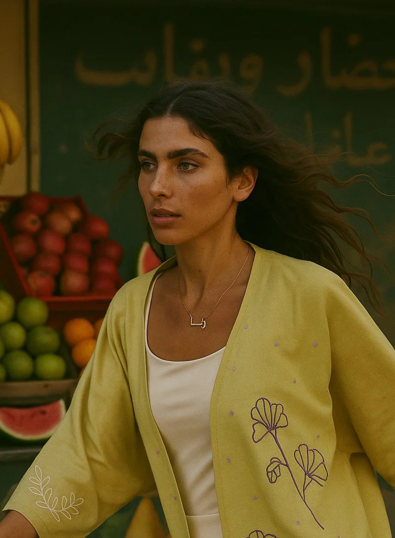 The Untitled Project I Need a Yellow Abaya - Embroidered Linen