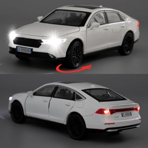 FEXXA 1:32 Scale Hon da Accord Die-Cast Metal Car with Sport car Openable Doors Light and Sound,Pull Back Function Indoor Outdoor Toy for Kids (White) - Image 3