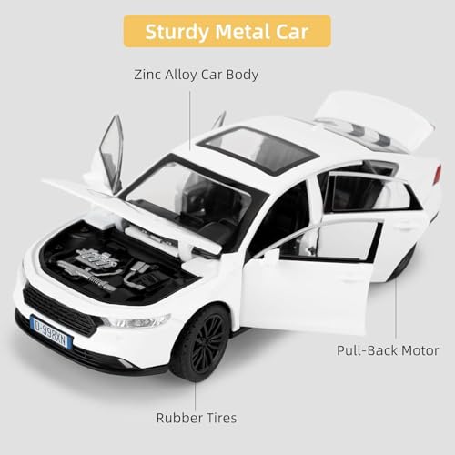 FEXXA 1:32 Scale Hon da Accord Die-Cast Metal Car with Sport car Openable Doors Light and Sound,Pull Back Function Indoor Outdoor Toy for Kids (White) - Image 2