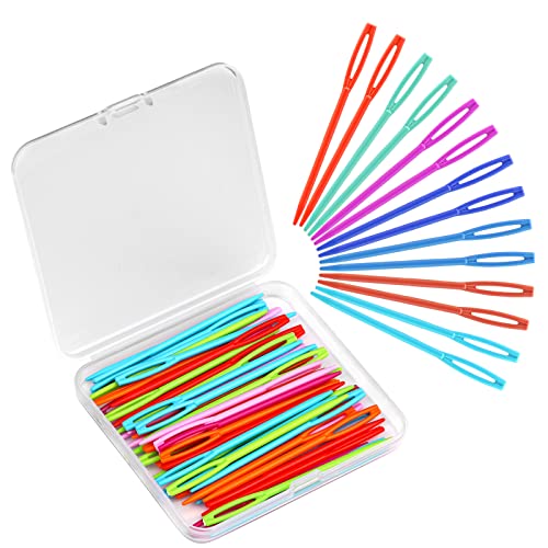 LUNARM 50PCS Plastic Sewing Needles, Large Eye Plastic Yarn Needles with Box, 7cm/2.76inch Plastic Needles for Yarn and Craft Plastic Sewing Needles for DIY Sewing Handmade Crafts - Image 1