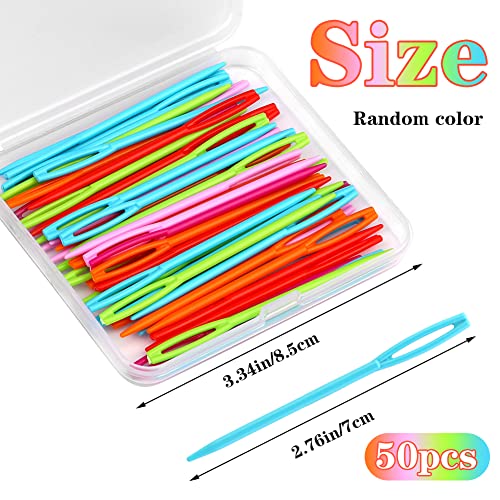 LUNARM 50PCS Plastic Sewing Needles, Large Eye Plastic Yarn Needles with Box, 7cm/2.76inch Plastic Needles for Yarn and Craft Plastic Sewing Needles for DIY Sewing Handmade Crafts - Image 2