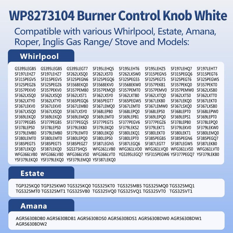 Reyhoar Range Burner Knob White 8273104, Gas Stove Knob Replacement Part Fit for Whirlpool & Sears - Replaces WP8273104 PS393679-4 Pack - Image 5