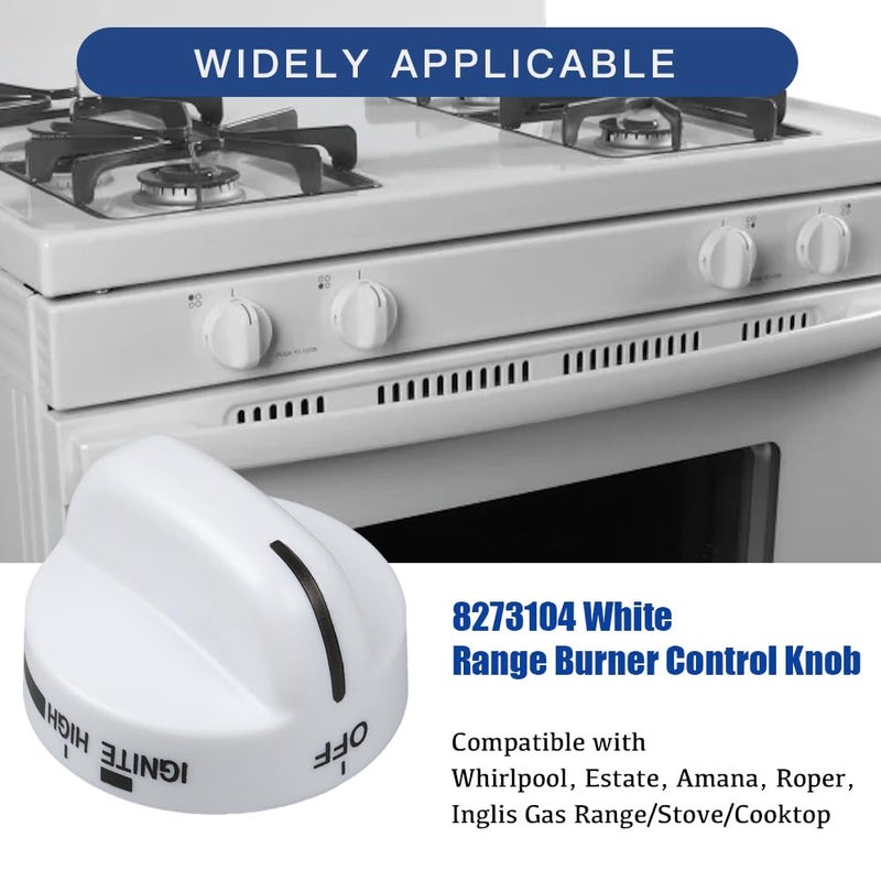 Reyhoar Range Burner Knob White 8273104, Gas Stove Knob Replacement Part Fit for Whirlpool & Sears - Replaces WP8273104 PS393679-4 Pack - Image 2