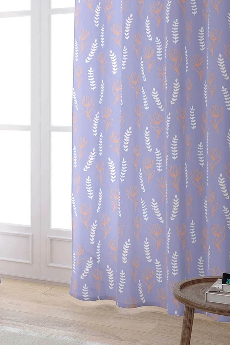 Cango Home Purple White Decorative Floral Digital Printed Curtain CGH193-PR