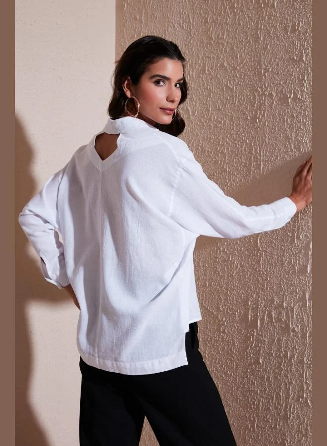 Lela Lela Women's Shirt with Back Window Detail, Double Pockets, 100% Cotton, Relaxed Fit, SHIRT 51444591