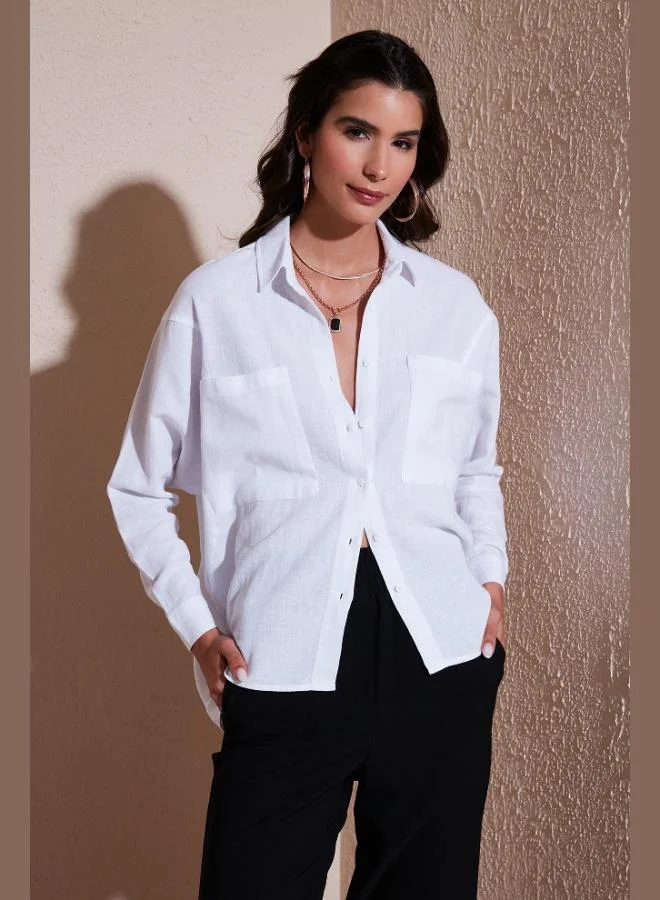 Lela Lela Women's Shirt with Back Window Detail, Double Pockets, 100% Cotton, Relaxed Fit, SHIRT 51444591