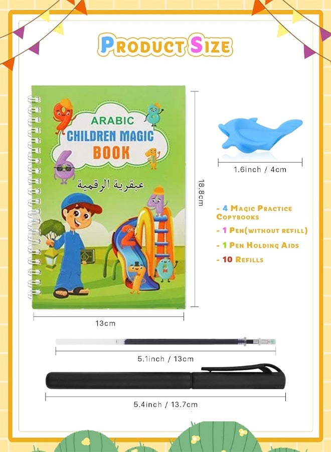Joudiplay Arabic Handwriting Copybook, Magic Calligraphy Practice Book For Kids, Included Easy Grip Pen & Refill 4 books Math Numbers Arabic Alphabet Drawing (4pcs)  - Image 2