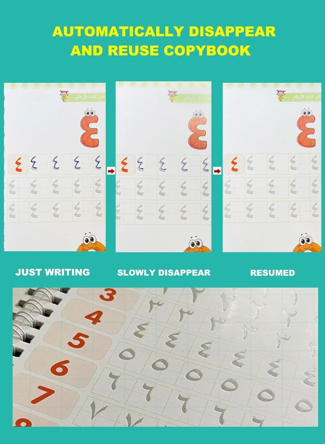 Joudiplay Arabic Handwriting Copybook, Magic Calligraphy Practice Book For Kids, Included Easy Grip Pen & Refill 4 books Math Numbers Arabic Alphabet Drawing (4pcs)  - Image 3