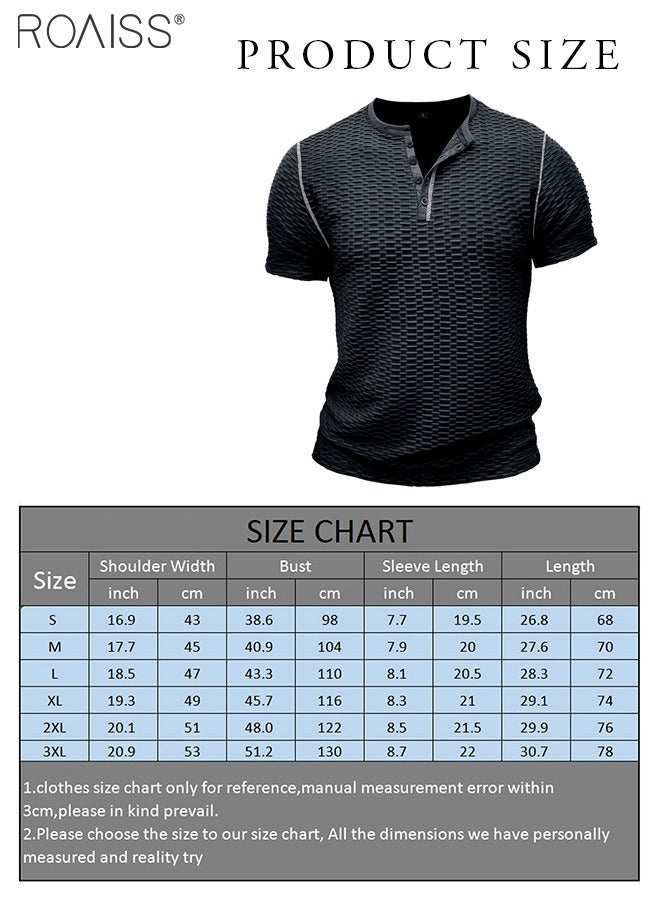 roaiss Mens Waffle Henley Shirt Summer Casual Slim Fit Short Sleeve Button Up Muscle T Shirts Gym Workout Performance Shirts  - Image 3