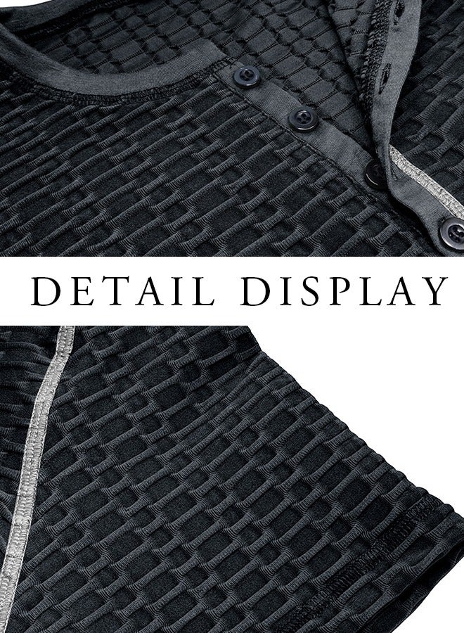 roaiss Mens Waffle Henley Shirt Summer Casual Slim Fit Short Sleeve Button Up Muscle T Shirts Gym Workout Performance Shirts  - Image 5