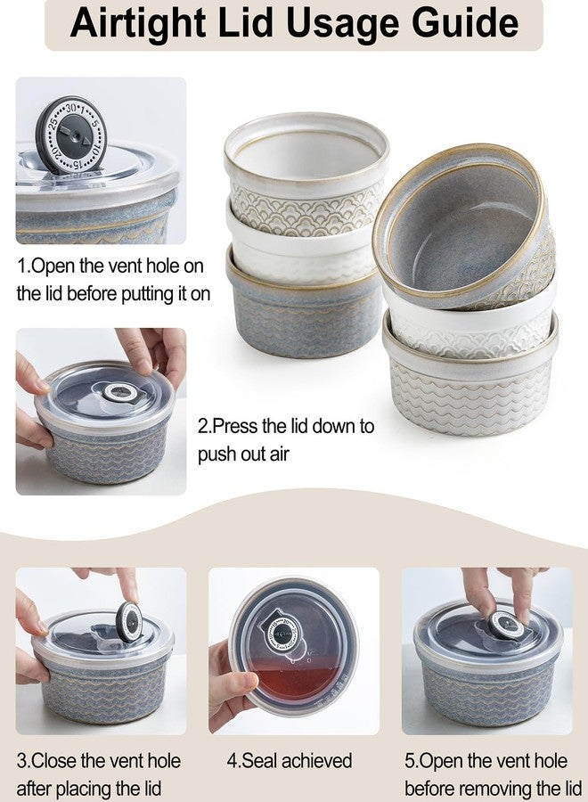 MISSYSSIM Ceramic Small Baking Dishes for Oven, 12oz Meal Prep Containers Charcuterie Bowls with Lids, Creme Brulee Ramekins Set, Pudding Custard Cups Fruit Souffle Bowls Set of 4, Grey Ripple - Image 4