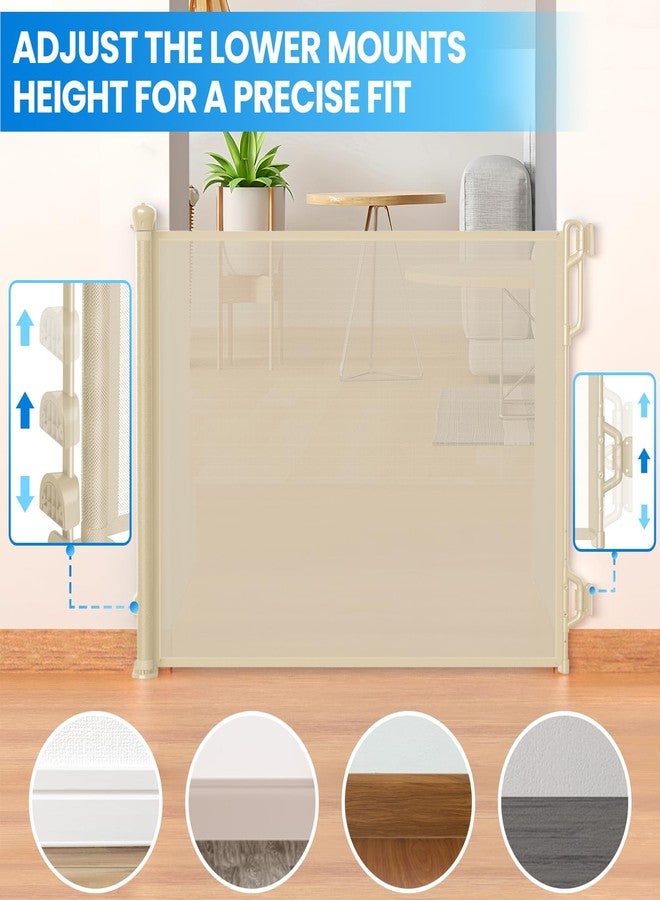 SPACEANY Retractable Safety Baby Gate or Mesh Dog Gate,Durable Portable Mesh Retractable Gate,Easy to Use for Stairs, Doorways, Hallways, Indoor, Outdoor, 33.5" Tall, Up to 45" Wide, Cream - Image 4