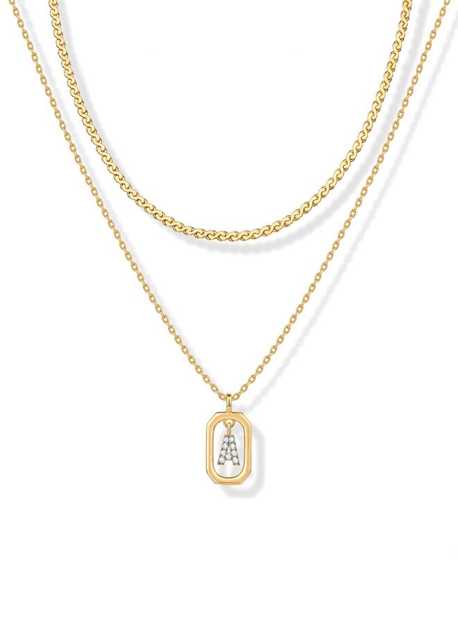 PAVOI CZ Initial Letter Singapore Pendant Layered Necklace, Yellow Gold, A - Image 1