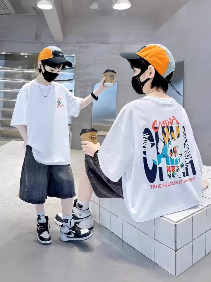 Summer Boys' Pure Cotton Short-Sleeve T-Shirt 2026 New Style For Older Children, Stylish Streetwear Summer Thin Half-Sleeve Tee Trendy - Image 2