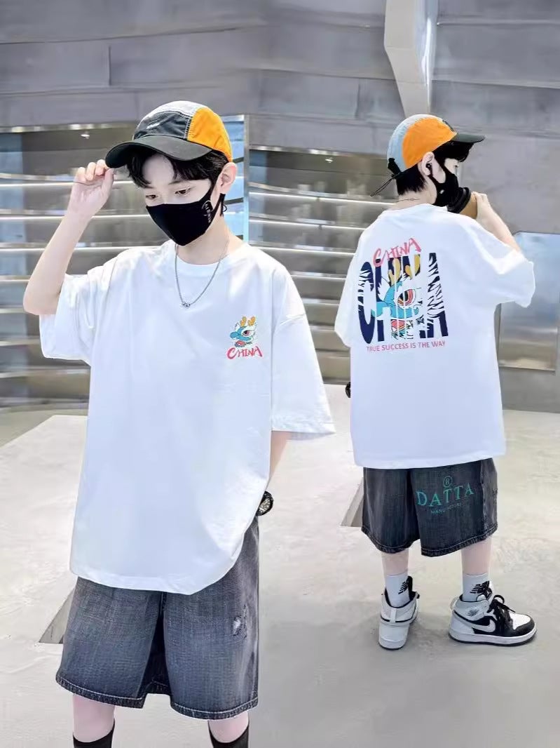 Summer Boys' Pure Cotton Short-Sleeve T-Shirt 2026 New Style For Older Children, Stylish Streetwear Summer Thin Half-Sleeve Tee Trendy - Image 4