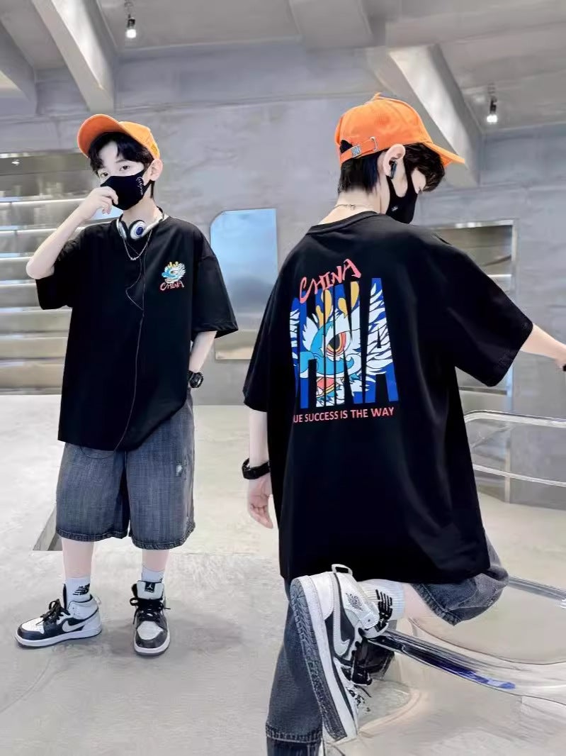 Summer Boys' Pure Cotton Short-Sleeve T-Shirt 2026 New Style For Older Children, Stylish Streetwear Summer Thin Half-Sleeve Tee Trendy - Image 5